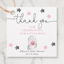 ハロウィーンかわいい幽霊ピンクの白い女の子の赤ちゃんシャワー フェイバータグ