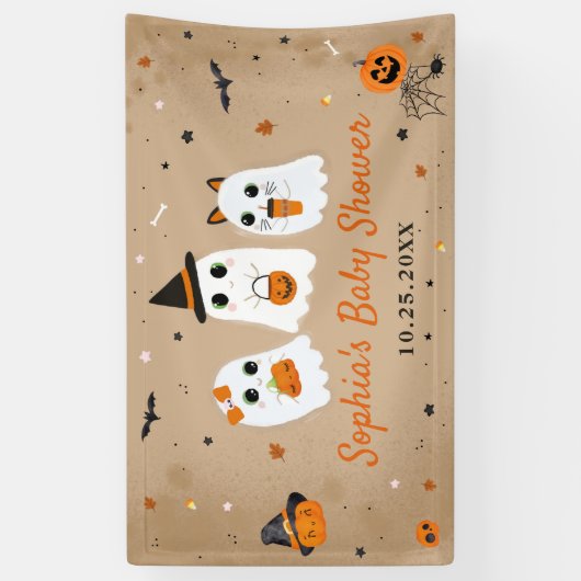 ハロウィーンかわいい幽霊ベビーシャワー 横断幕 (縦)