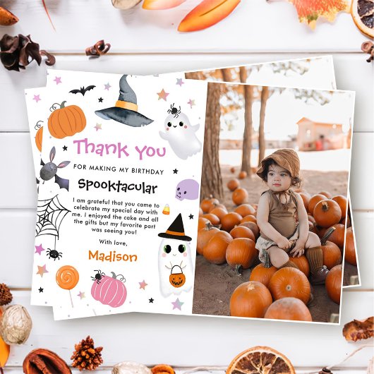 ハロウィーンかわいい幽霊誕生日写真 サンキューカード