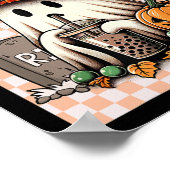 ハロウィーンかわいい幽霊飲みコーヒーカボチャのチェック ポスター (角)