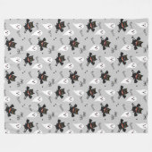 ハロウィーンかわいい幽霊、こうもり、猫、クモ フリースブランケット (正面(横))