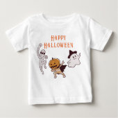 ハロウィーンかわいい幽霊、ミイラ、カボチャの怪物 ベビーTシャツ (正面)