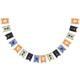 ハロウィーンかわいい幽霊、猫、こうもり、レイヴン バンティングフラッグ