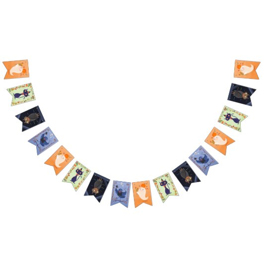 ハロウィーンかわいい幽霊、猫、こうもり、レイヴン バンティングフラッグ (全)