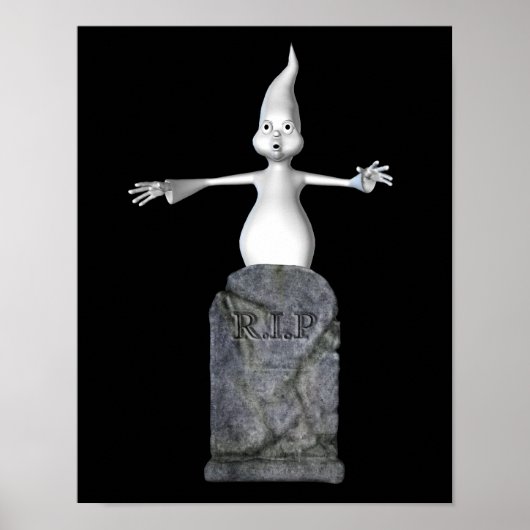 ハロウィーンかわいい怖い幽霊と墓石 ポスター (正面)