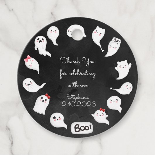 ハロウィーンかわいい怖い幽霊の女の子の感謝してい誕生日あなた フェイバータグ (正面)