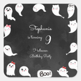 ハロウィーンかわいい怖い幽霊女の子の誕生日パーティー スクエアシール