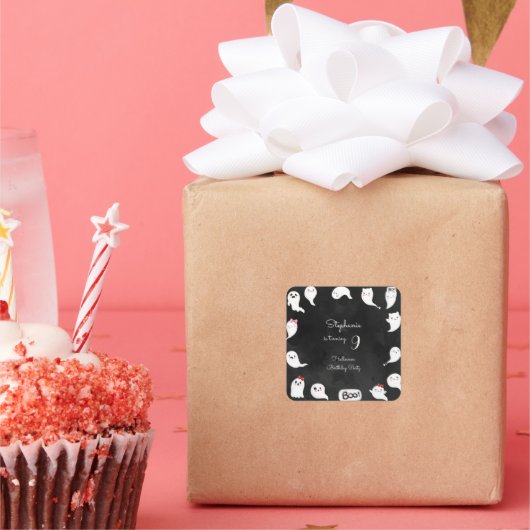 ハロウィーンかわいい怖い幽霊女の子の誕生日パーティー スクエアシール (パーティー)