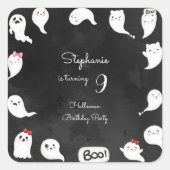 ハロウィーンかわいい怖い幽霊女の子の誕生日パーティー スクエアシール (正面)