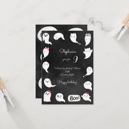ハロウィーンかわいい怖い幽霊女の子ハッピーバースデー カード (正面/裏面インサイチュ)