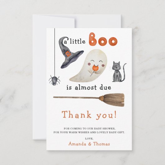 ハロウィーンかわいい感謝してい幽霊あなた赤ちゃんシャワー サンキューカード (正面)