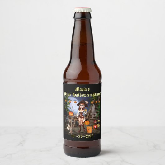ハロウィーンかわいい海賊ガールビールボトルラベル ビールラベル (正面)