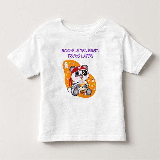 ハロウィーンかわいい海賊パンダ飲みボバティー トドラーTシャツ (正面)