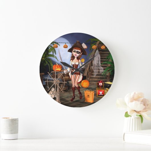 ハロウィーンかわいい海賊少女の壁時計 ラージ壁時計 (ホーム)