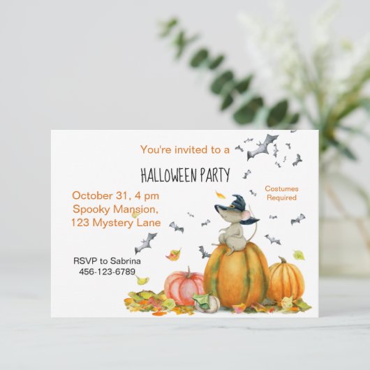 ハロウィーンかわいい漫画のウィッチマウス 招待状 (スタンド正面)