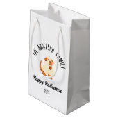 ハロウィーンかわいい犬の幽霊の衣装パーソナライズされた名 スモールペーパーバッグ (裏面アングル)