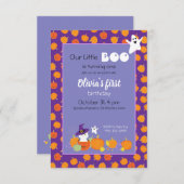 ハロウィーンかわいい猫インウィッチハット招待状 招待状 (正面/裏面)