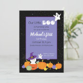 ハロウィーンかわいい猫インウィッチハット招待状 招待状 (スタンド正面)