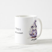 ハロウィーンかわいい紫の幽霊ウィッチパーソナライズ コーヒーマグカップ (正面右)