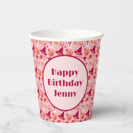 ハロウィーンかわいい誕生日の追加ネームピンクパステル 紙コップ