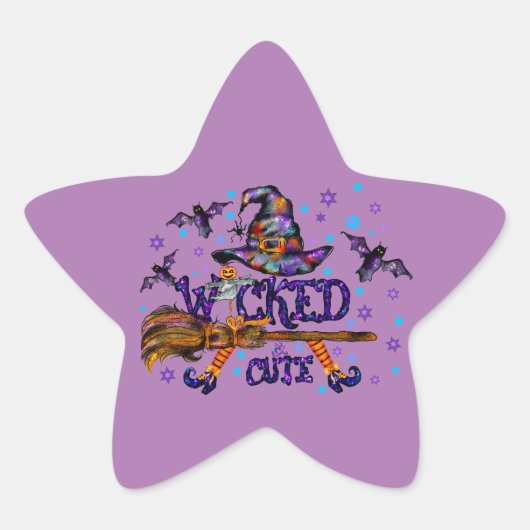 ハロウィーンかわいい邪悪な魔女 星シール (正面)