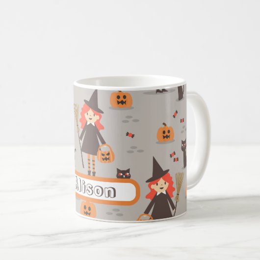 ハロウィーンかわいい魔女かぼちゃ黒猫 コーヒーマグカップ (正面右)