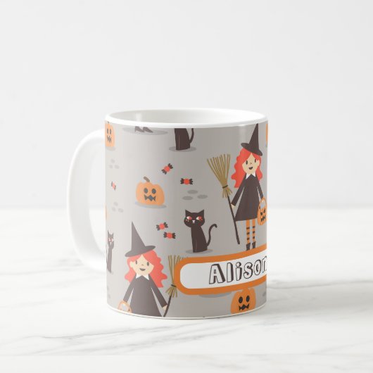 ハロウィーンかわいい魔女かぼちゃ黒猫 コーヒーマグカップ (正面左)