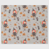 ハロウィーンかわいい魔女かぼちゃ黒猫 ラッピングペーパー (フラット)