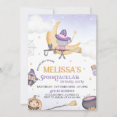 ハロウィーンかわいい魔女の誕生日パーティスポオクタキュラー 招待状 (正面)