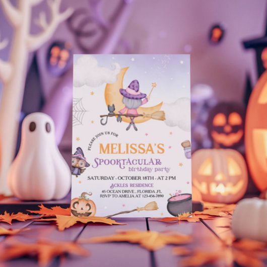 ハロウィーンかわいい魔女の誕生日パーティスポオクタキュラー 招待状