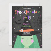 ハロウィーンかわいい魔女の誕生日パーティスポオクタキュラー 招待状 (正面)