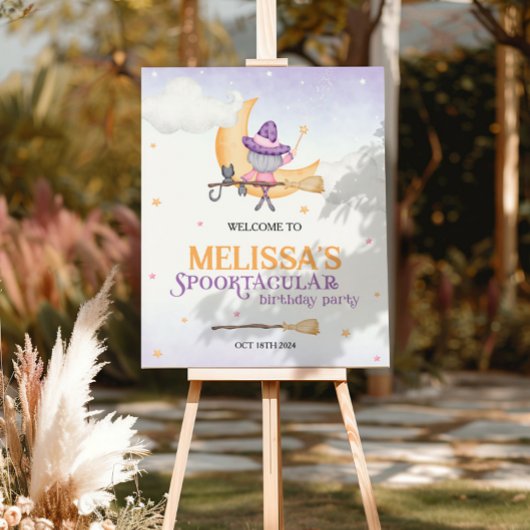 ハロウィーンかわいい魔女の誕生日パーティー歓迎サイン ポスター