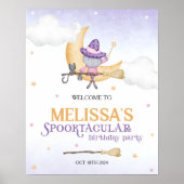 ハロウィーンかわいい魔女の誕生日パーティー歓迎サイン ポスター (正面)