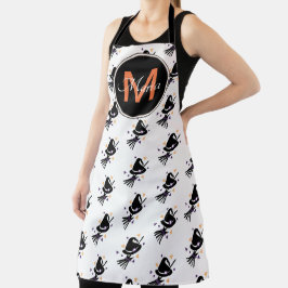 ハロウィーンかわいい魔女ハットオレンジブラックモノグラム エプロン