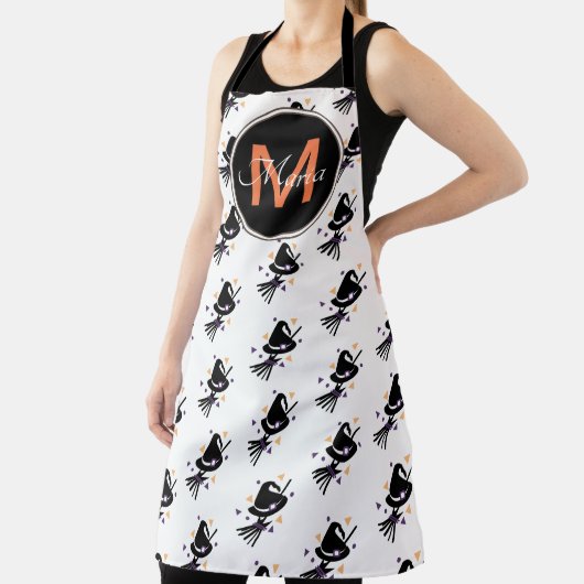 ハロウィーンかわいい魔女ハットオレンジブラックモノグラム エプロン (インサイチュ)