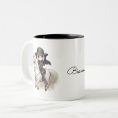 ハロウィーンかわいい魔女乗馬パーソナライズされた ツートーンマグカップ (正面左)