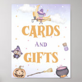 ハロウィーンかわいい魔女誕生日カードとギフト ポスター (正面)