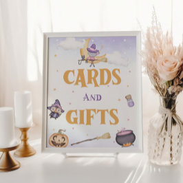 ハロウィーンかわいい魔女誕生日カードとギフト ポスター