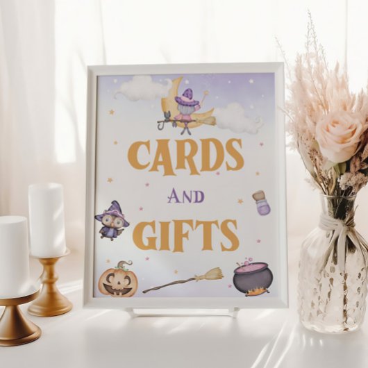 ハロウィーンかわいい魔女誕生日カードとギフト ポスター
