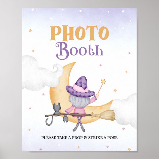ハロウィーンかわいい魔女誕生日フォトブースサイン ポスター (正面)