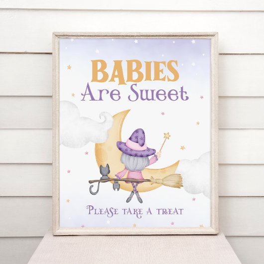 ハロウィーンかわいい魔女誕生日ベビーは甘い ポスター