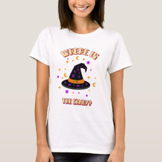 ハロウィーンかわいいTシャツウィッチハットどこキャンディ Tシャツ
