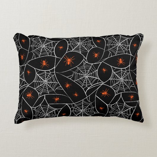 ハロウィーンくもの巣とクモの背景。 アクセントクッション (正面)
