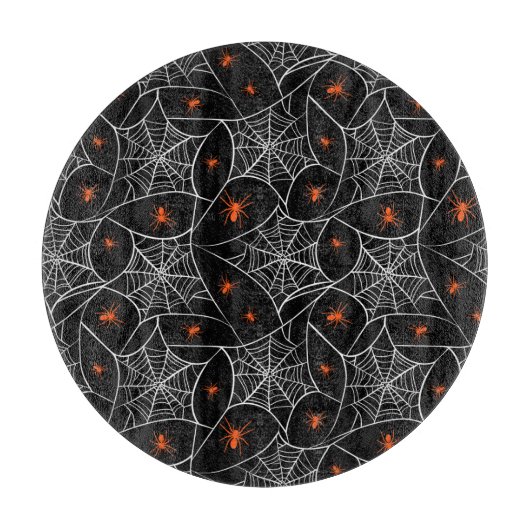 ハロウィーンくもの巣とクモの背景。 カッティングボード (正面)