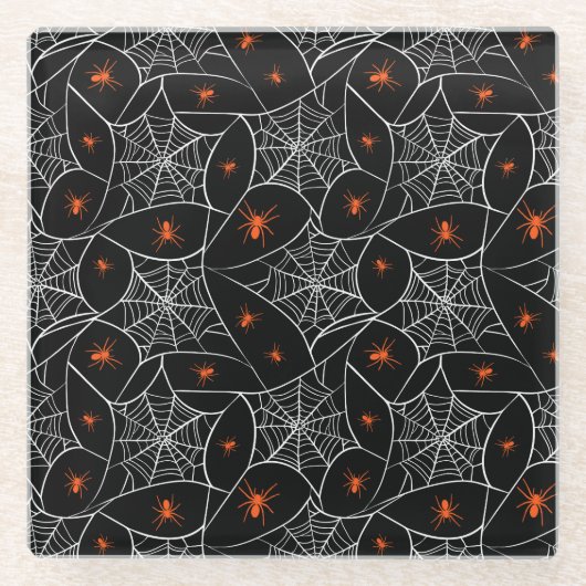 ハロウィーンくもの巣とクモの背景。 ガラスコースター (正面)