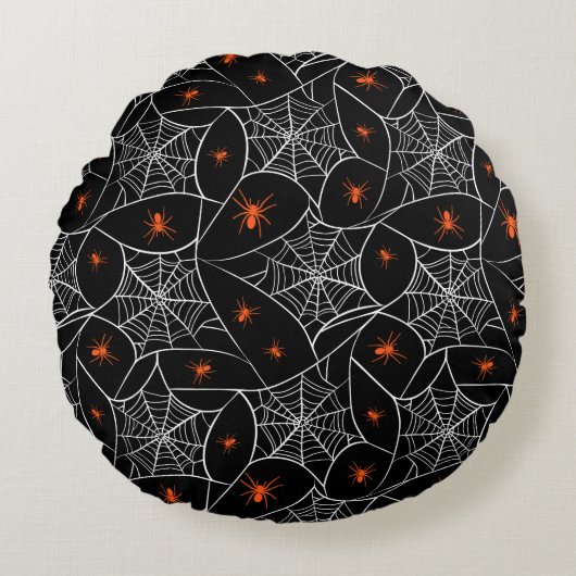 ハロウィーンくもの巣とクモの背景。 ラウンドクッション (正面)