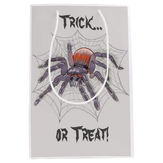 ハロウィーンくもの巣のスパイダーおもしろいと不気味 ミディアムペーパーバッグ (正面)