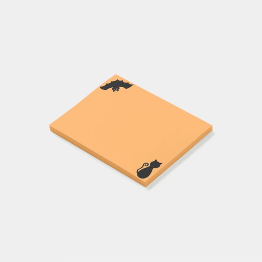 ハロウィーンこうもりとオレンジ色の黒猫 ポストイット (アングル)