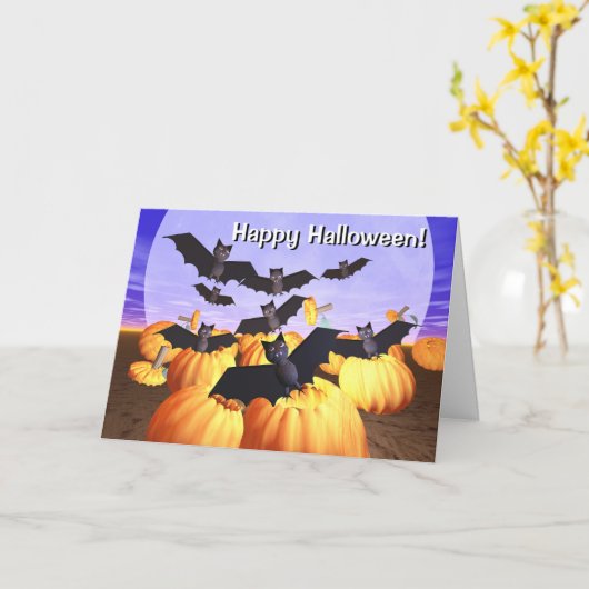 ハロウィーンこうもりとカボチャのカード カード (黄色い花)