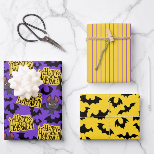 ハロウィーンこうもりとレタリング ラッピングペーパーシート (正面)